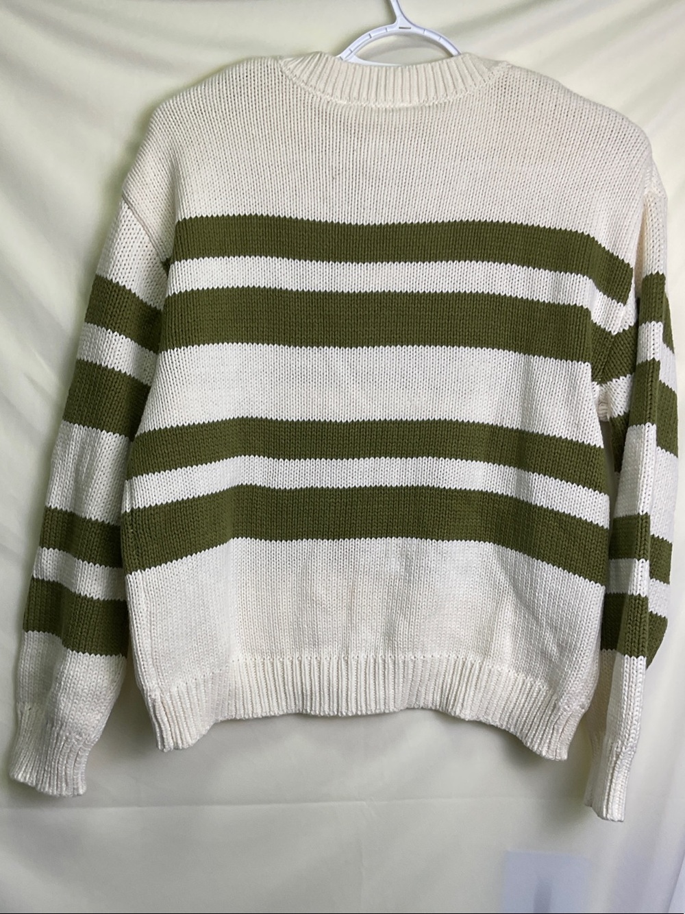 Market & Spruce Olive and Cream Striped Sailor V-Neck Sweater - Picture 9 of 10